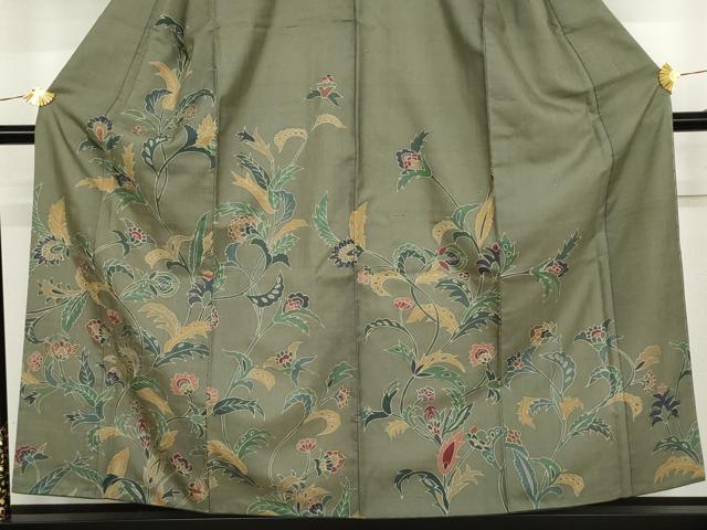平和屋着物●訪問着 生紬 ろうけつ染 更紗花文 正絹 逸品 AABJ6572cs