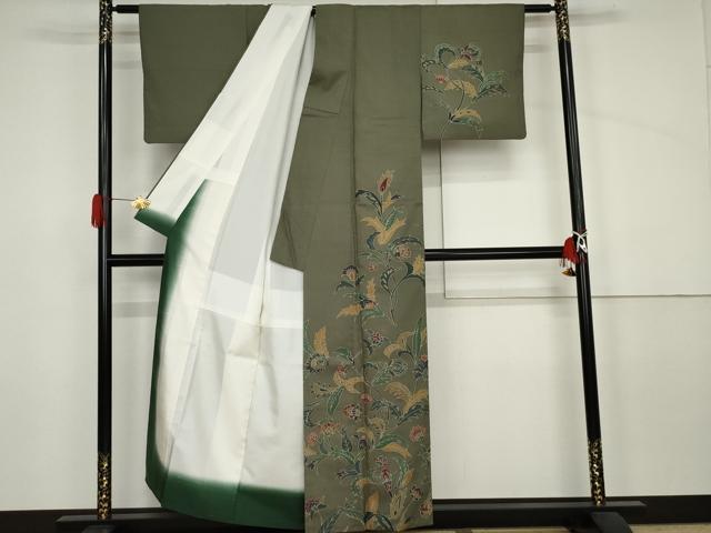 平和屋着物●訪問着 生紬 ろうけつ染 更紗花文 正絹 逸品 AABJ6572cs