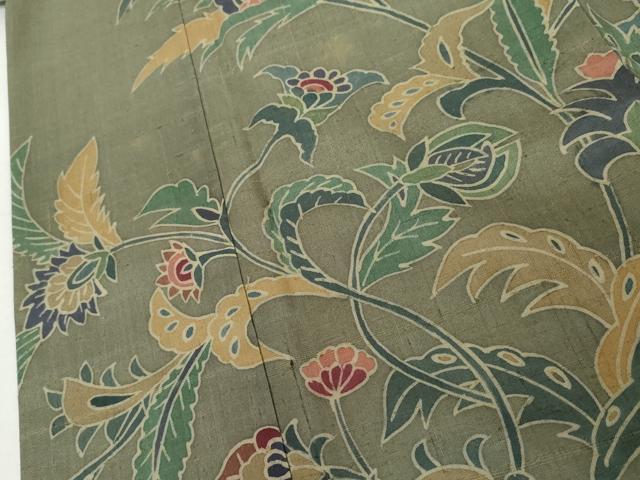 平和屋着物●訪問着 生紬 ろうけつ染 更紗花文 正絹 逸品 AABJ6572cs