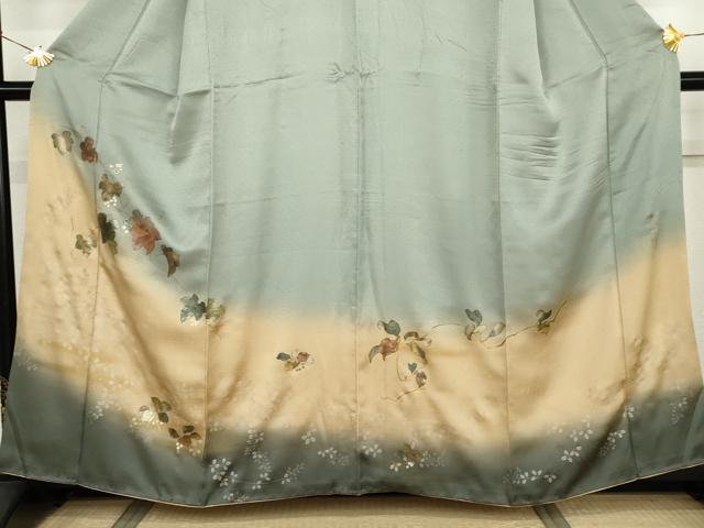 平和屋着物●岡田茂実 訪問着 螺鈿 蔦の葉文 暈し染め 金彩 正絹 逸品 AABJ6575cs