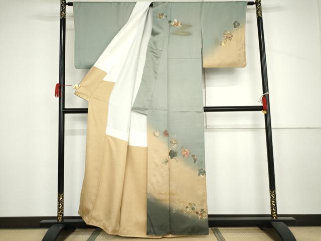 平和屋着物●岡田茂実 訪問着 螺鈿 蔦の葉文 暈し染め 金彩 正絹 逸品 AABJ6575cs