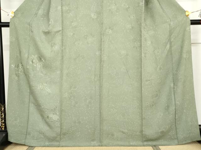 平和屋着物●無地絵羽訪問着 辻が花 総刺繍 薄青色地 正絹 逸品 AABJ6577cs