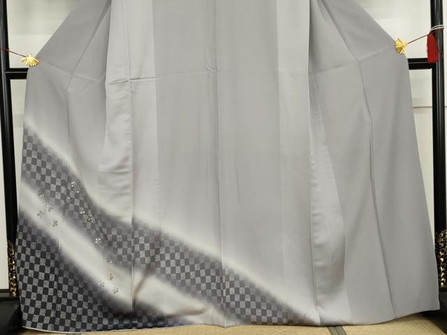 平和屋着物●訪問着 市松に舞花 暈し染め 金彩 正絹 逸品 AABJ6580cs