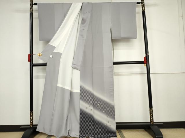 平和屋着物●訪問着 市松に舞花 暈し染め 金彩 正絹 逸品 AABJ6580cs