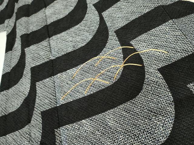 平和屋着物●訪問着 総絞り 駒刺繍 芝文 黒地 正絹 逸品 AABJ6581cs