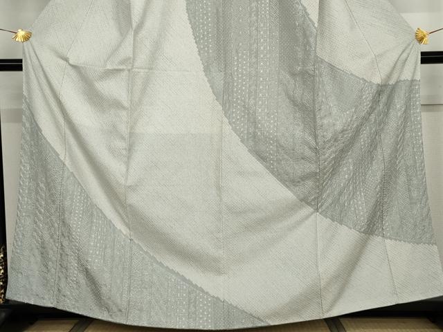 平和屋着物●本場縞大島紬 訪問着 絞り 刺繍 刺し子 吉祥花文 正絹 逸品 AABJ6585cs