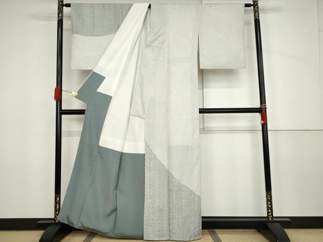 平和屋着物●本場縞大島紬 訪問着 絞り 刺繍 刺し子 吉祥花文 正絹 逸品 AABJ6585cs