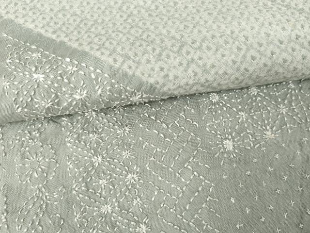 平和屋着物●本場縞大島紬 訪問着 絞り 刺繍 刺し子 吉祥花文 正絹 逸品 AABJ6585cs