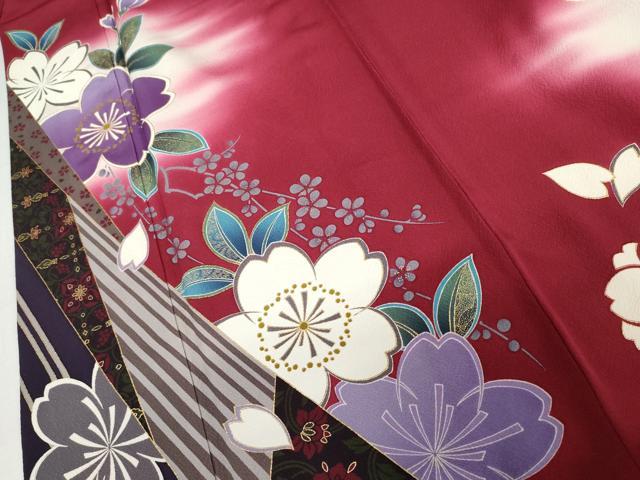 平和屋着物●豪華振袖 枝垂れ桜文 暈し染め 金彩 正絹 逸品 AABJ6589cs