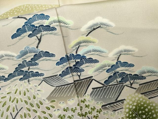 平和屋着物●名門・上野家 四代目 上野真(二代目 上野為二) 訪問着 渡り橋浜松風景文 暈し染め 正絹 逸品 AABJ6596cs