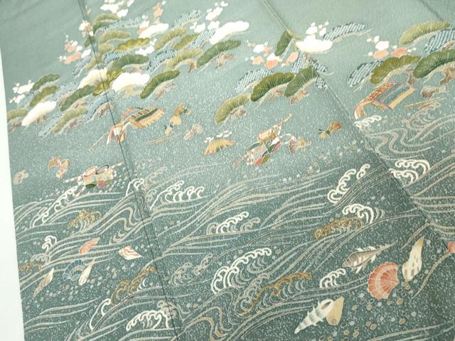 平和屋着物●訪問着 刺繍 梅風景浜文 貝殻 金糸 金彩 正絹 逸品 AABJ6598cs