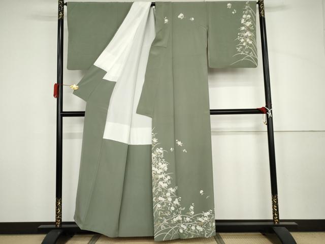 平和屋着物●訪問着 友禅 作家物 芝花文 正絹 逸品 AABJ6599cs