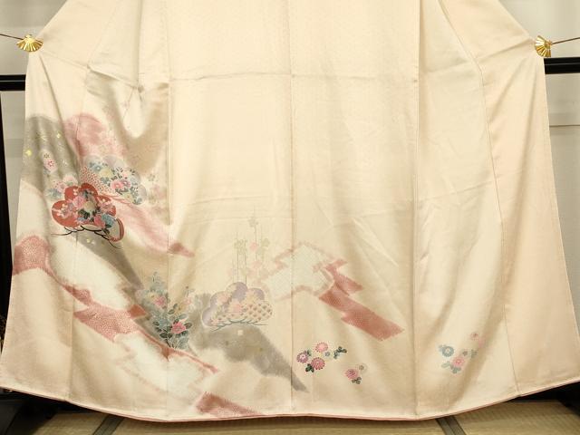 平和屋着物●訪問着 絞り 花松文 金彩 正絹 逸品 AABJ6602cs