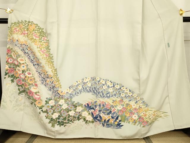 平和屋着物●本加賀友禅作家 押田正義 色留袖 草花文 正絹 逸品 AABJ6603cs