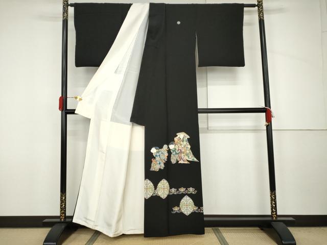 平和屋着物●豪華黒留袖 友禅 童子花文 正絹 逸品 AABJ6604cs