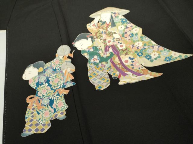 平和屋着物●豪華黒留袖 友禅 童子花文 正絹 逸品 AABJ6604cs