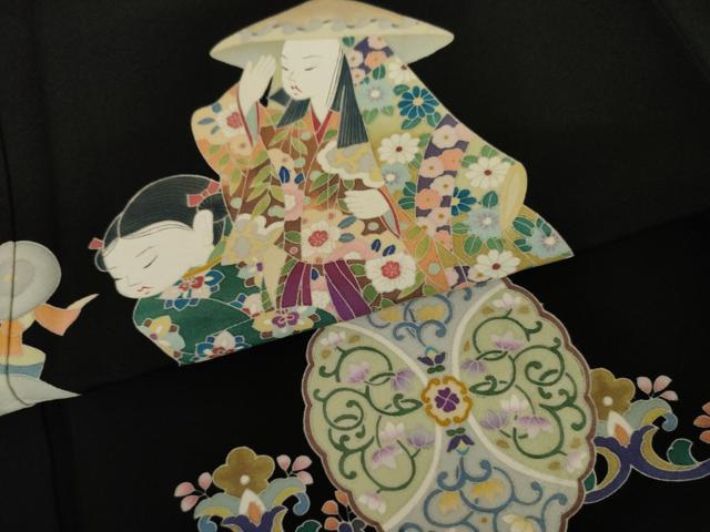 平和屋着物●豪華黒留袖 友禅 童子花文 正絹 逸品 AABJ6604cs