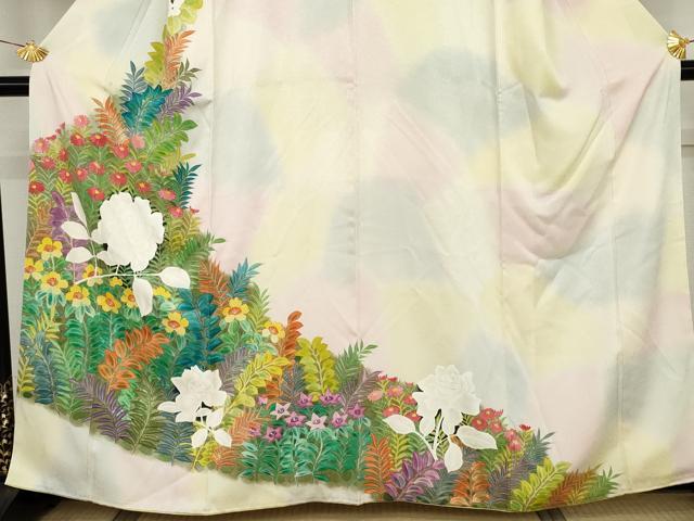 平和屋着物●訪問着 手描き 草花文 暈し染め 正絹 逸品 AABJ6606cs