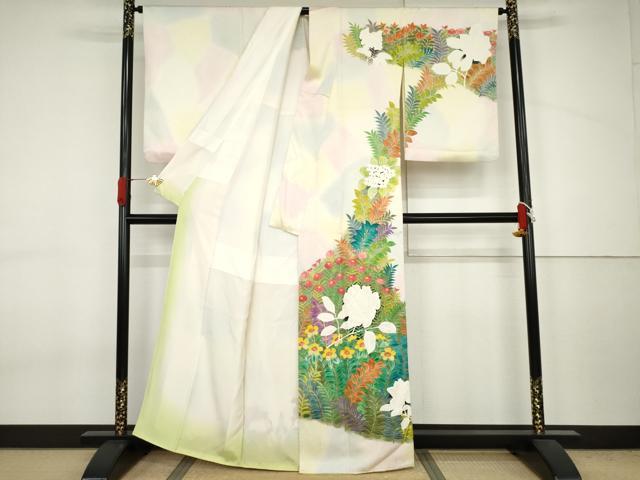平和屋着物●訪問着 手描き 草花文 暈し染め 正絹 逸品 AABJ6606cs