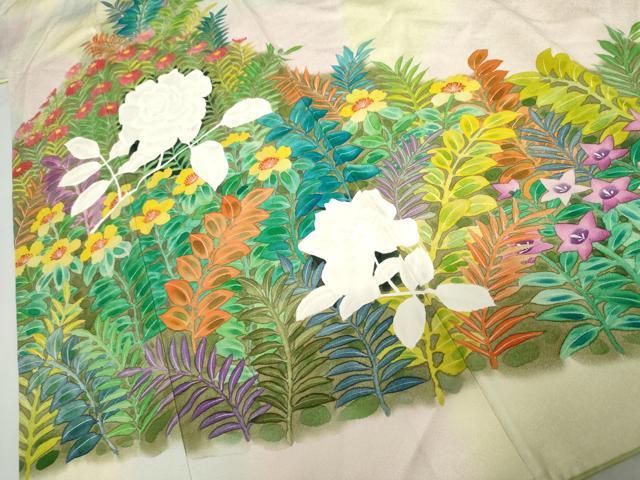 平和屋着物●訪問着 手描き 草花文 暈し染め 正絹 逸品 AABJ6606cs