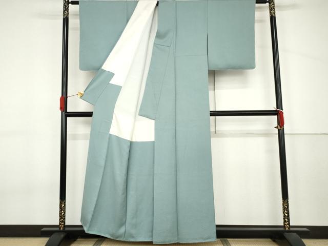平和屋着物●上質な色無地 花松地紋 秘色色 正絹 逸品 AABJ6609cs