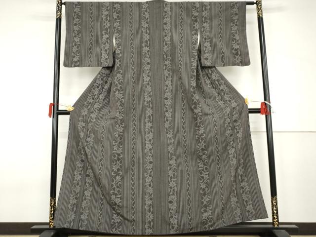 平和屋着物●本塩沢 更紗花唐草間道 正絹 逸品 AABJ6610cs
