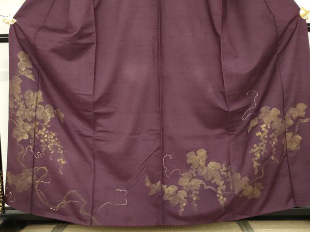 平和屋着物●訪問着 紬地 刺繍 葡萄蔦の葉文 金彩 正絹 逸品 AABJ6612cs