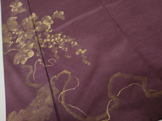 平和屋着物●訪問着 紬地 刺繍 葡萄蔦の葉文 金彩 正絹 逸品 AABJ6612cs