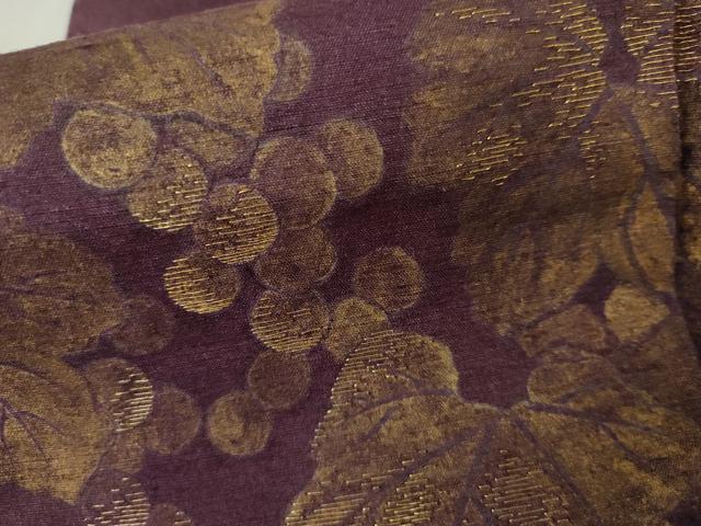 平和屋着物●訪問着 紬地 刺繍 葡萄蔦の葉文 金彩 正絹 逸品 AABJ6612cs