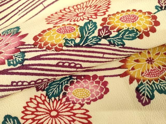 平和屋着物●上質な小紋 型染め 立波草花文 鬼しぼ縮緬 正絹 逸品 AABJ6617cs
