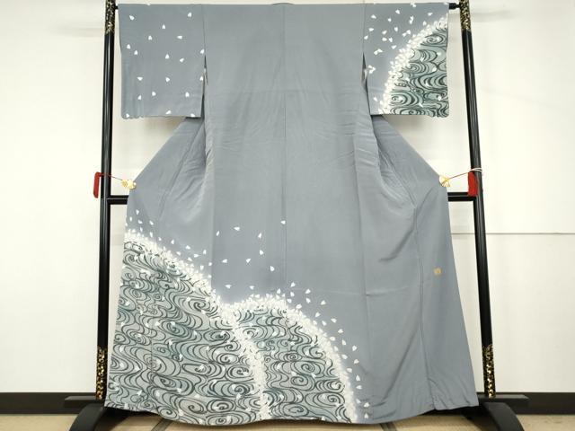 平和屋着物●訪問着 作家物 流水に舞桜 暈し染め 正絹 逸品 AABJ6618cs