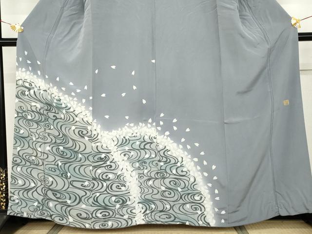 平和屋着物●訪問着 作家物 流水に舞桜 暈し染め 正絹 逸品 AABJ6618cs