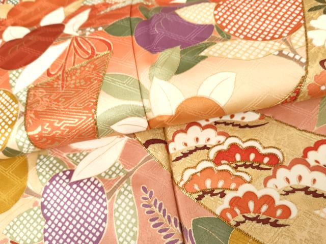 平和屋着物●十日町老舗ブランド 吉澤友禅 吾妻徳穂 振袖 駒刺繍 橘 金彩 正絹 逸品 AABJ6621cs