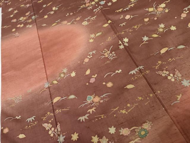 平和屋着物●訪問着 紬地 芝花文 金彩 ロング丈 正絹 逸品 AABJ6623cs