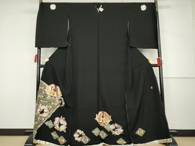 平和屋着物●豪華黒留袖 友禅 作家物 鳳凰花丸文 金彩 仮絵羽 正絹 逸品 未使用 AABJ6624cs