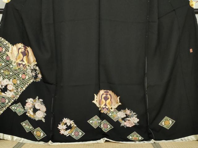 平和屋着物●豪華黒留袖 友禅 作家物 鳳凰花丸文 金彩 仮絵羽 正絹 逸品 未使用 AABJ6624cs