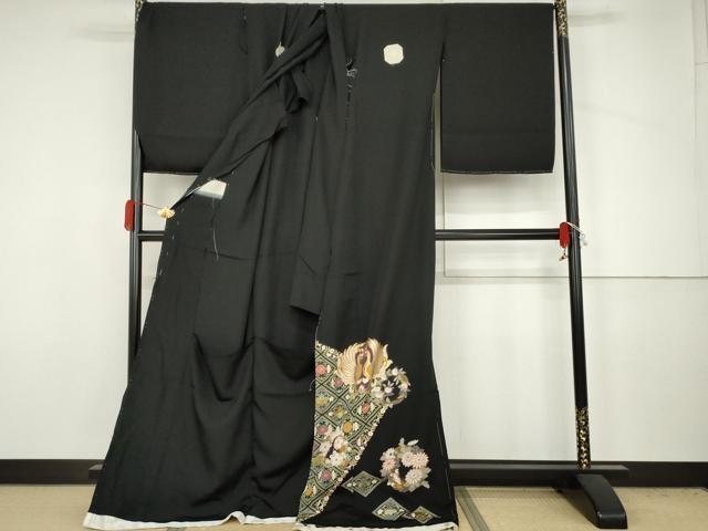 平和屋着物●豪華黒留袖 友禅 作家物 鳳凰花丸文 金彩 仮絵羽 正絹 逸品 未使用 AABJ6624cs