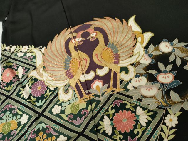 平和屋着物●豪華黒留袖 友禅 作家物 鳳凰花丸文 金彩 仮絵羽 正絹 逸品 未使用 AABJ6624cs