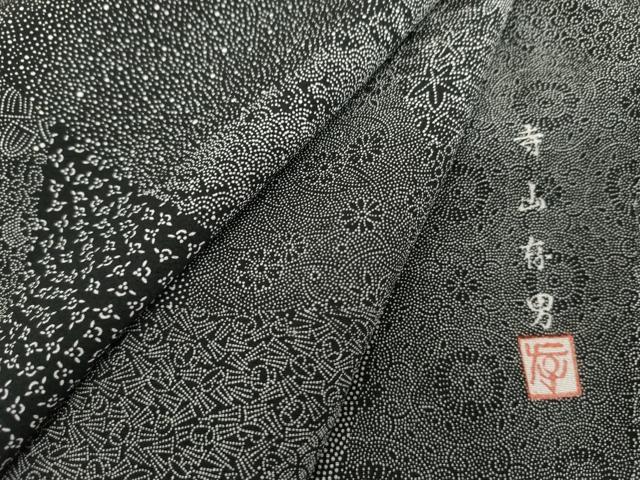 平和屋着物●江戸小紋 寺山存男 切嵌吉祥花文 黒地 正絹 逸品 AABJ6625cs