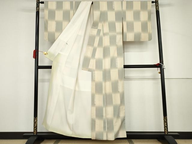 平和屋着物●上質な紬 市松文様 正絹 逸品 AABJ6626cs