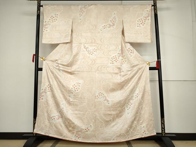平和屋着物●上質な小紋 絞り 流水枝花文 暈し染め 正絹 逸品 AABJ6632cs