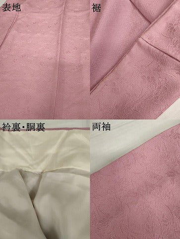 平和屋着物●上質な色無地 草花地紋 緋花色 正絹 逸品 AABJ6633cs