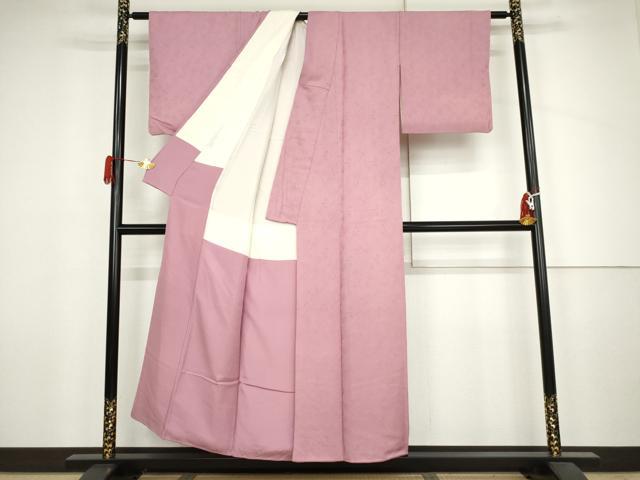 平和屋着物●上質な色無地 草花地紋 緋花色 正絹 逸品 AABJ6633cs