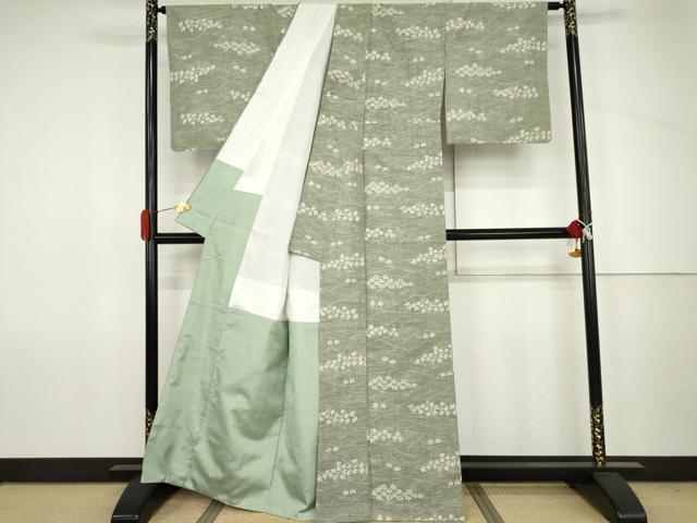 平和屋着物●結城紬 草花文 証紙付き 正絹 逸品 未使用 AABJ6641cs