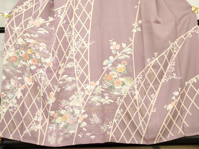 平和屋着物●創業460年・千總 訪問着 駒刺繍 松竹梅風景文 金糸 金彩 三越扱い 正絹 逸品 AABJ6645cs