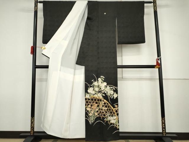 平和屋着物●京都老舗銘店・に志田 黒留袖 友禅 駒刺繍 花籬文 たとう紙付き 正絹 逸品 AABJ6655cs
