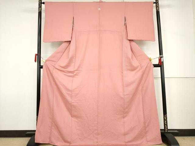 平和屋着物●上質な色無地 花菱地紋 薄紅色 ロング丈 正絹 逸品 AABJ6657cs