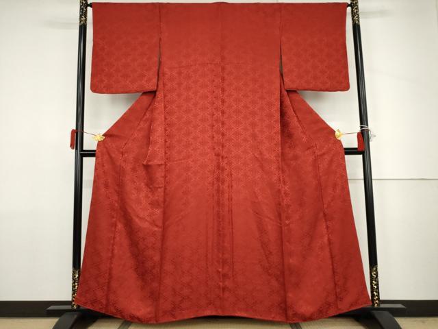 平和屋着物●上質な色無地 草花菱地紋 銀朱色 正絹 逸品 AABJ6659cs