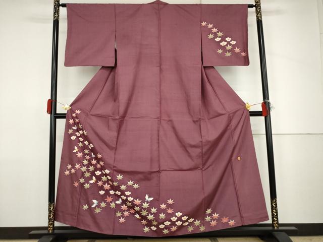 平和屋着物●本加賀友禅作家 能川光陽 白山紬 訪問着 花蝶文 正絹 逸品 AABJ6661cs