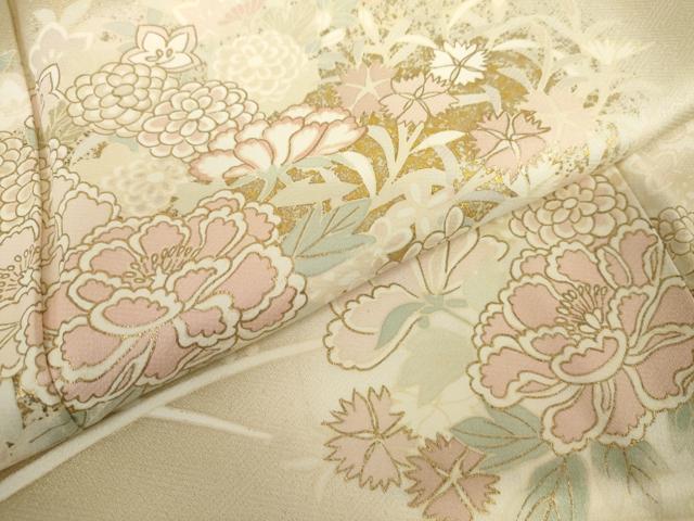 平和屋着物●訪問着 草花に露芝 暈し染め 金彩 正絹 逸品 AABJ6671cs